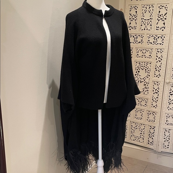 Valentino Sweaters - Valentino Black Knit cardigan/feather cape